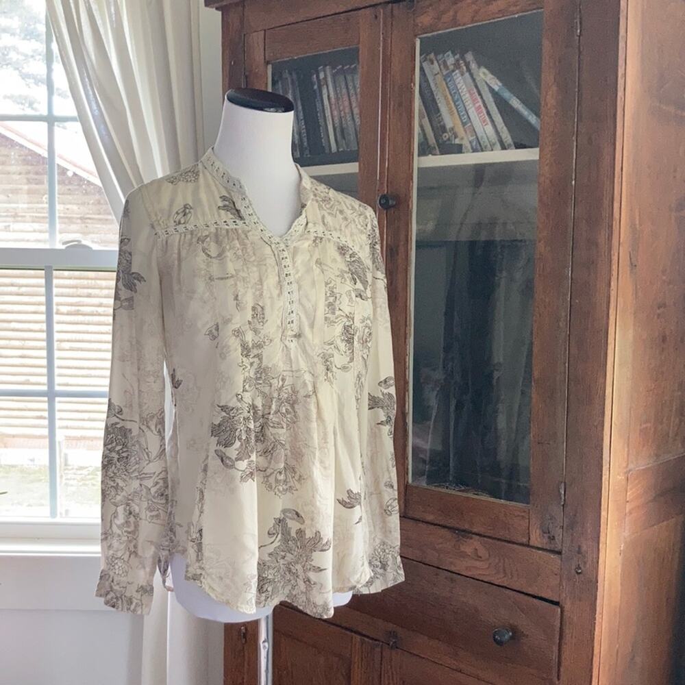 Vintage America Tan Floral Tunic Top, Size XS